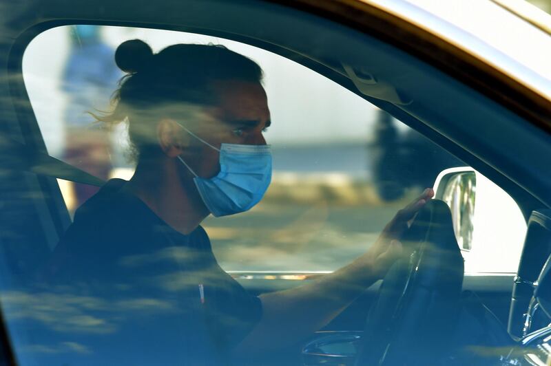 Barcelona's French forward Antoine Griezmann arrives for his Covid test. AFP