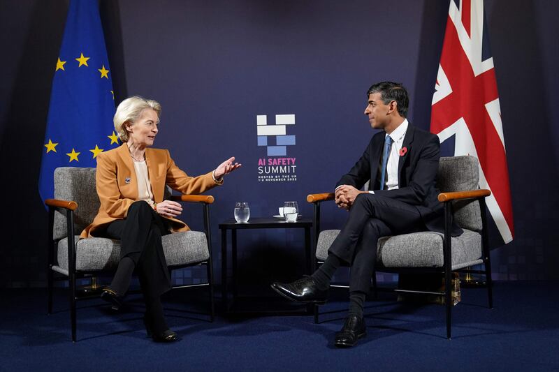 Mr Sunak speaks with President of the European Commission Ursula von der Leyen. AFP