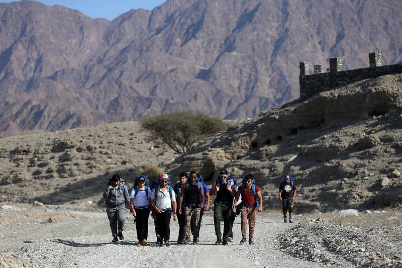 Students hike in the mountains of Ras Al Khaimah on January 16, 2017, as part of Outward Bound UAE, a new leadership programme for youths. Satish Kumar / The National