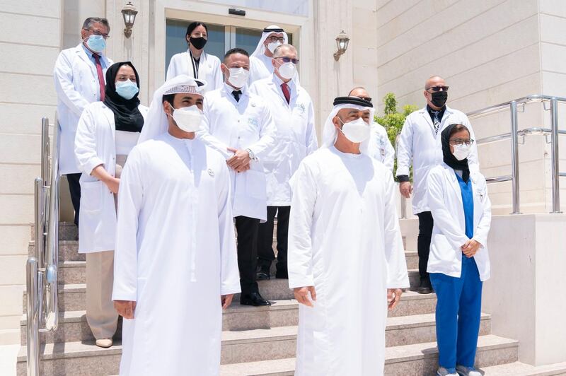 Sheikh Mohamed bin Zayed visits Abu Dhabi Stem Cell Centre. The centre carries out research into rare diseases and has been involved in the fight against the coronavirus pandemic. All photos courtesy of Crown Prince Court / Ministry of Presidential Affairs