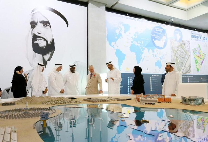 Britain’s Prince Charles with Dr Sultan Al Jaber, Chairman of Masdar, on a visit to Masdar City. He was given a guided tour of the Masdar Institute of Science and Technology before meeting its students. Reuters