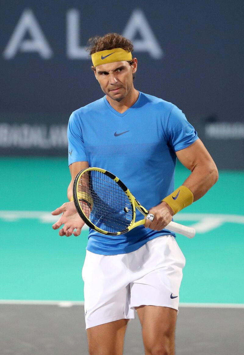 Rafael Nadal celebrates winning the first set against Kevin Anderson 6-4. AFP