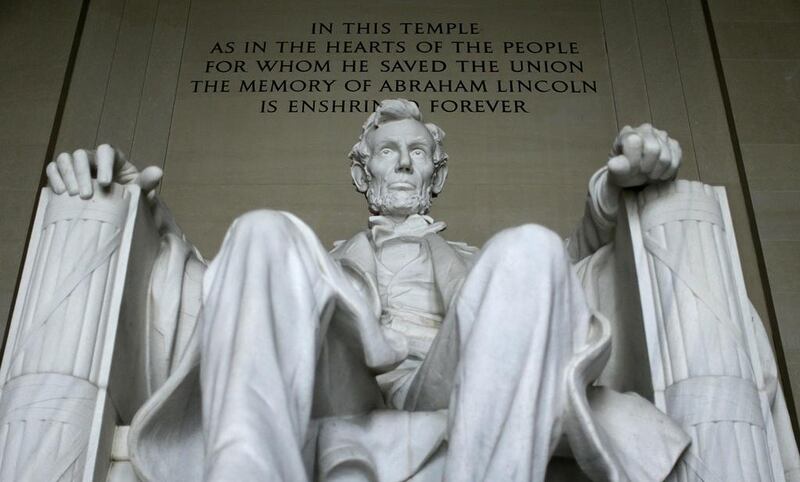 US President Abraham Lincoln’s statue at the Lincoln Memorial is seen in Washington March 27, 2015. The 170 ton, 19 foot high statue, formed from 28 blocks of Georgia marble, was sculpted by Daniel Chester French and dedicated in 1922. Gary Cameron / Reuters