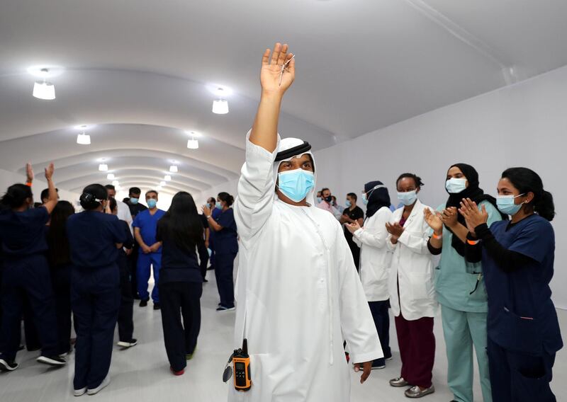 Dubai, United Arab Emirates - Reporter: Kelly Clarke. News. Covid-19/Coronavirus. The keys to the hospital are held up. The last 17 Covid-19 patients recover and leave Dubai Parks and Resorts field hospital. Monday, July 13th, 2020. Dubai. Chris Whiteoak / The National