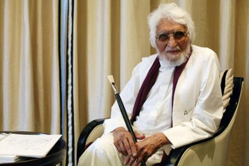 DUBAI, UNITED ARAB EMIRATES - APRIL 5:  The Indian artist MF Husain, speaking to a National reporter at the Capital Club in the Dubai International Financial Centre, in Dubai on April 5, 2010.  (Randi Sokoloff / The National)  For A&L story by Ed Lake