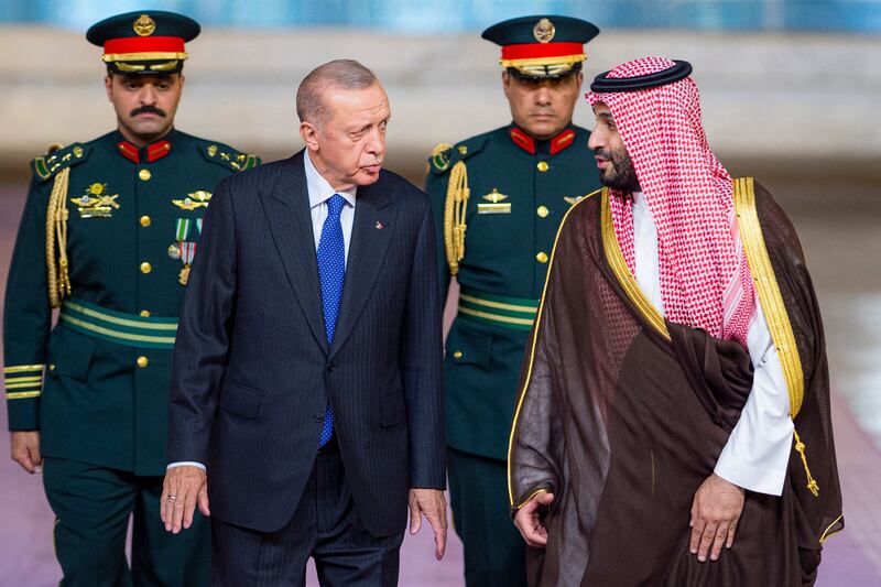 Saudi Arabia's Crown Prince Mohammed bin Salman meets Turkish President Tayyip Erdogan in Jeddah. AFP