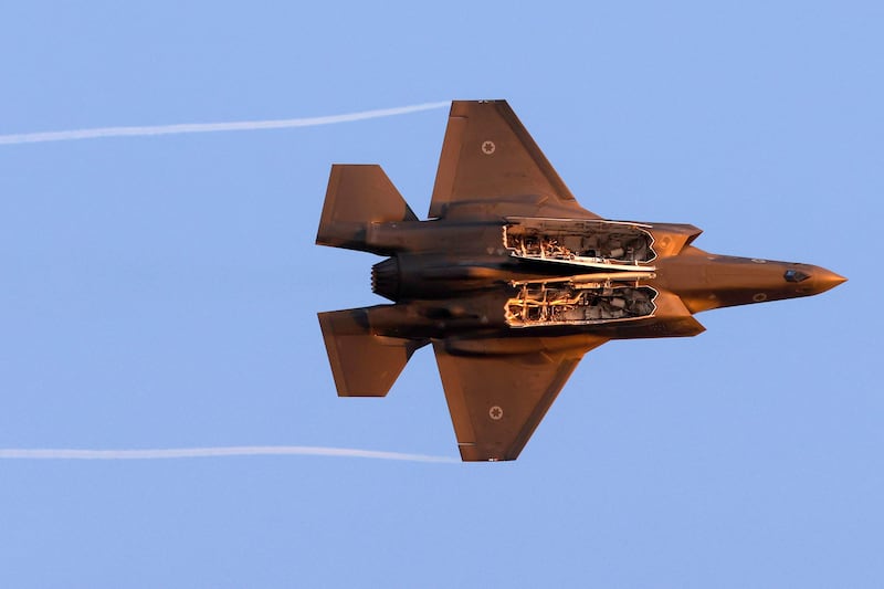 An Israeli Air Force F-35 Lightning II fighter jet performing at the Hatzerim base in the Negev desert, near the southern city of Beer Sheva, Israel. AFP