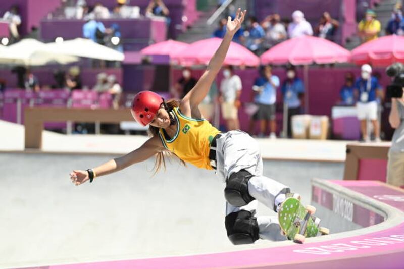 Dora Varella from Brazil in action in the women's park final at Aomi Urban Sports Park.