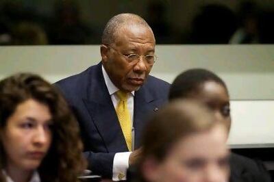 Former Liberian President Charles Taylor waits for the start of his sentencing in Leidschendam, near The Hague, Netherlands today.