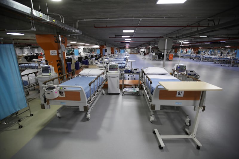 Fully equipped beds are seen in a makeshift ICU dubbed the Field Intensive Care Unit 1 set up by Bahraini authorities to treat the coronavirus disease at a car-park of Bahrain Defence Force Hospital in Riffa. Reuters