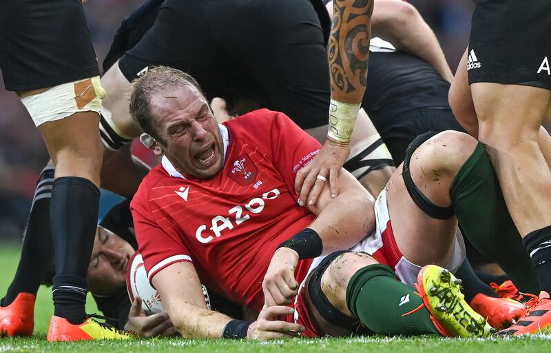 Wales captain Alun Wyn Jones before being forced off with an injury. EPA