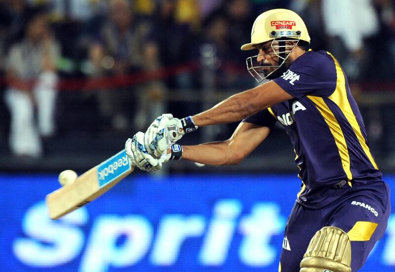 Kolkata Knight Riders batsman Yusuf Pathan plays a shot during the IPL Twenty20 first playoff cricket match between Delhi Daredevils and Kolkata Knight Riders at The Subrata Roy Sahara Stadium in Pune on May 22, 2012.  RESTRICTED TO EDITORIAL USE. MOBILE USE WITHIN NEWS PACKAGE    AFP PHOTO/Indranil MUKHERJEE