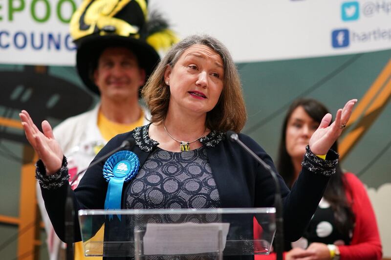 Conservative Party candidate Jill Mortimer speaks after she was declared the winner in the Hartlepool by-election. Getty Images