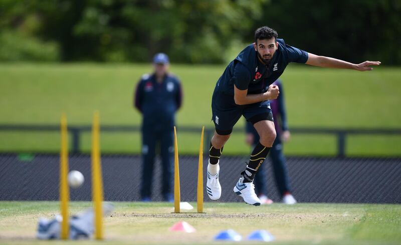 Saqib Mahmood of England bowls during a nets session at Hagley Park in Christchurch, New Zealand, on Thursday, October 31. Getty