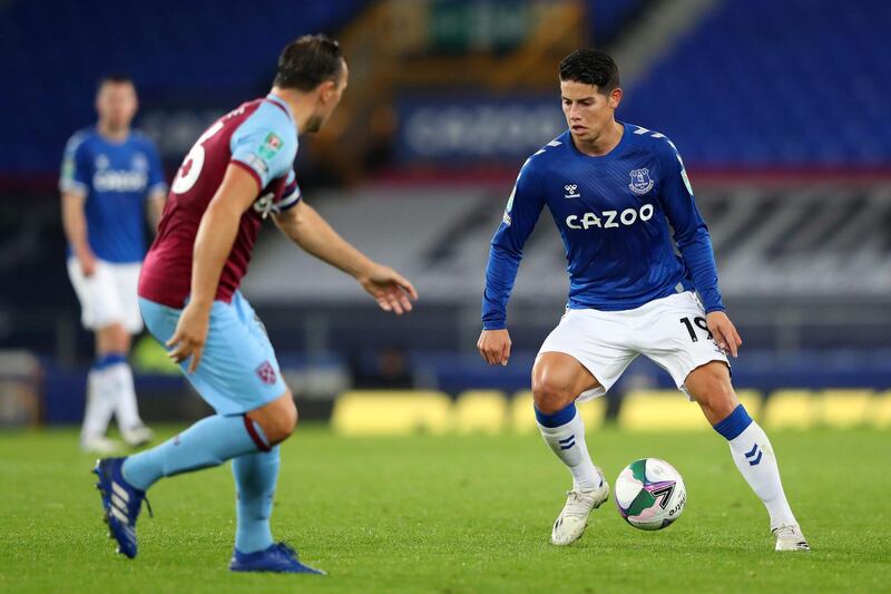 James Rodriguez during Everton's League Cup victory over West Ham United on September 30. AFP