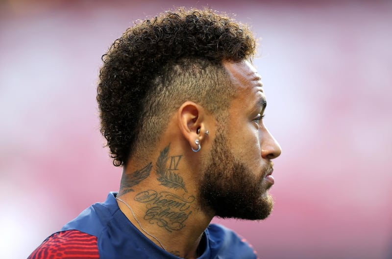 LISBON, PORTUGAL - AUGUST 22: Neymar of Paris Saint-Germain looks on during a training session ahead of their UEFA Champions League Final match against Bayern Munich at Estadio do Sport Lisboa e Benfica on August 22, 2020 in Lisbon, Portugal. (Photo by Julian Finney - UEFA/UEFA via Getty Images)