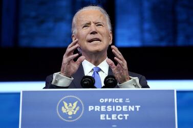 US President-elect Joe Biden speaks about the Electoral College vote certification process in Delaware on Monday night. AFP