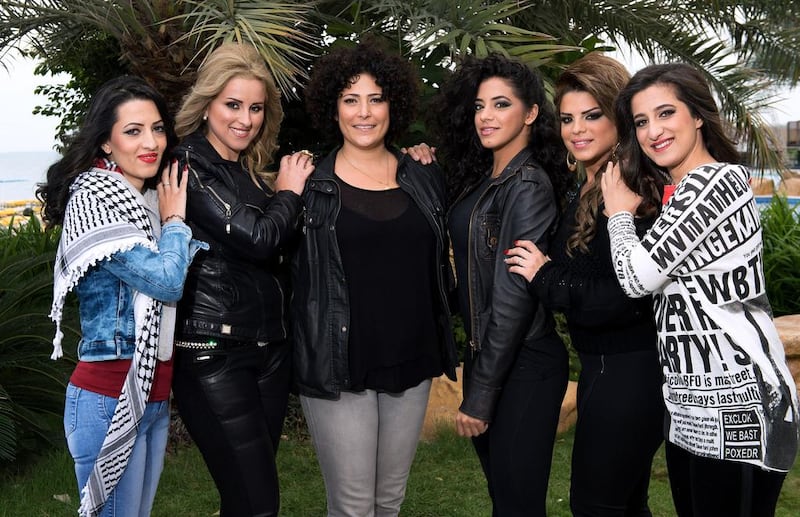Members of the all-woman rally-racing team, from left, Mona Enab, Maysoon Jayyusi, the director Amber Fares, and the drivers Noor Daoud, Betty Saadeh and Marah Zahalka. Ian Gavan/Getty Images for DFI