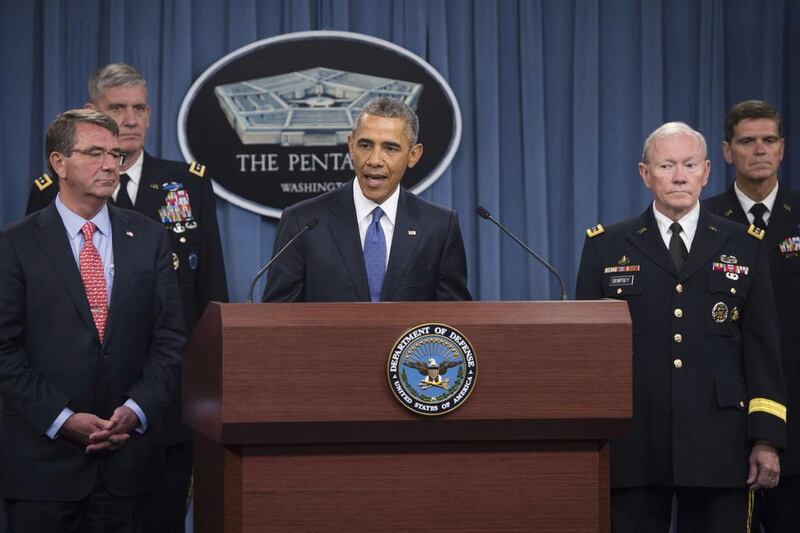 US President Barack Obama speaks following a meeting with top military officials about the military campaign against the Islamic State (AFP PHOTO / SAUL LOEB)

