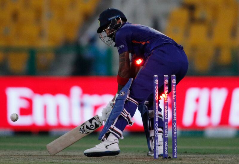 India's KL Rahul is bowled by Afghanistan's Gulbadin Naib. Reuters