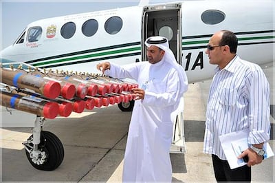 Provided photo of cloud seeding operations in the UAE 

Courtesy National Centre for Meteorology and Seismology *** Local Caption ***  cloud-seeding.jpg