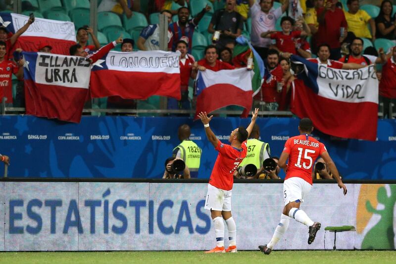 Alexis Sanchez celebrates after scoring for Chile against Ecuador. Reuters