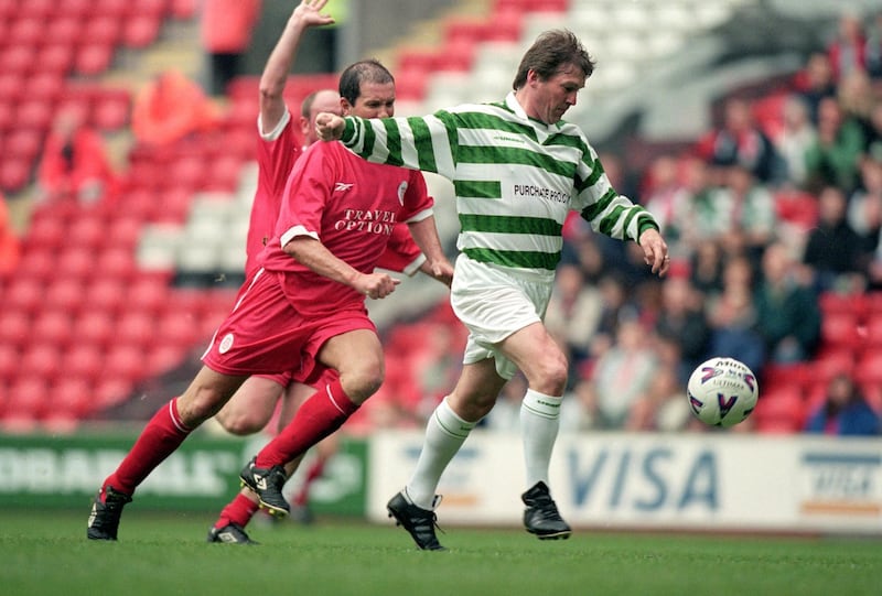 16 May 2000:  Kenny Dalglish plays for Glasgow Celtic during the Ronnie Moran Testimonial match against Liverpool at Anfield in Liverpool, England.  Liverpool won the match 4-1. \ Mandatory Credit: Ben Radford /Allsport