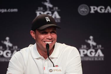 Tiger Woods speaks to the media ahead of the US PGA Championship. EPA