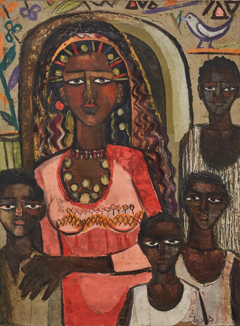 Gazbia Sirry's 'Portrait of a Nubian Family', 1962. Barjeel Art Foundation
