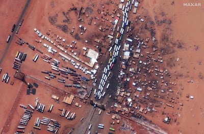 Aerial view of the Argeen overland crossing on the Egyptian-Sudanese border. AFP 