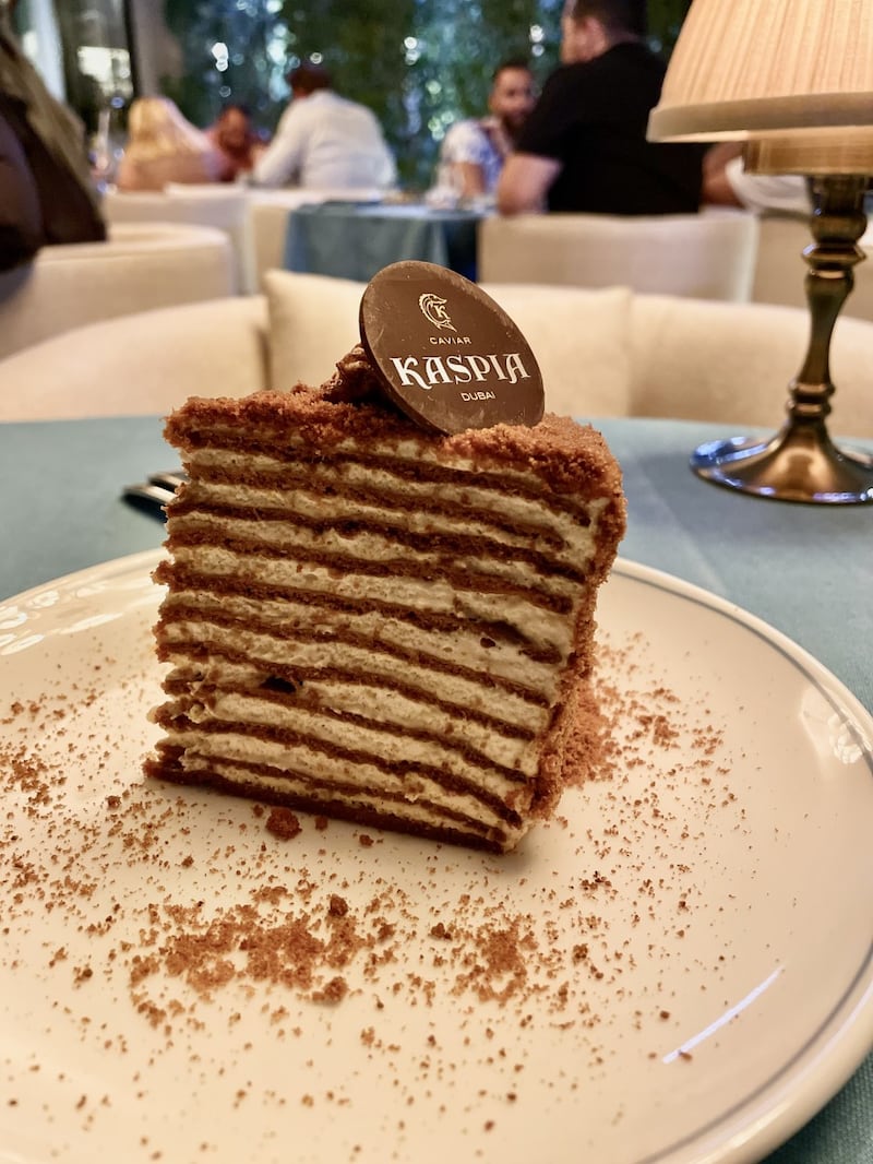 Medovik, or Russian honey cake, is a must-have dessert. Photo: Janice Rodrigues / The National