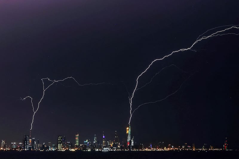 Lightning strikes Al Hamra Tower and Liberation Tower in Kuwait during a storm. AFP