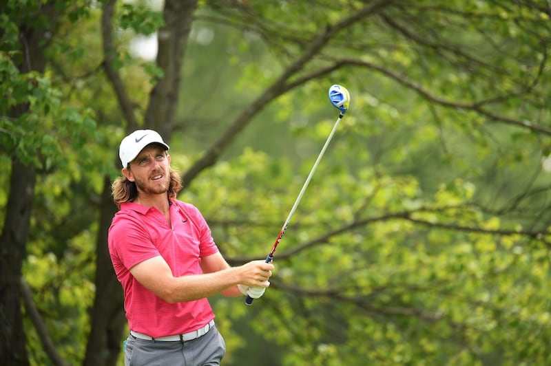 ST LOUIS, MO - AUGUST 08: Tommy Fleetwood of England plays a shot during a practice round prior to the 2018 PGA Championship at Bellerive Country Club on August 8, 2018 in St Louis, Missouri.   Ross Kinnaird/Getty Images/AFP
== FOR NEWSPAPERS, INTERNET, TELCOS & TELEVISION USE ONLY ==
