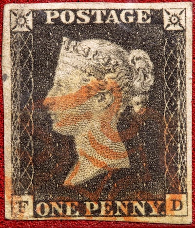 the Penny Black - Year of Issue: 6th May 1840; The world’s first pre-paid postage stamp, was engraved with the image of Queen Victoria and was popularly known as the Penny Black. From the very beginning, British stamps have always displayed the reigning monarch’s head. courtesy The Gujral Foundation.


