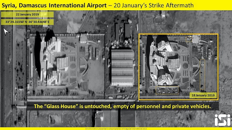 A sat image of Beit Al Zajaja, or The Glass House in English, Iran’s main headquarters in Syria