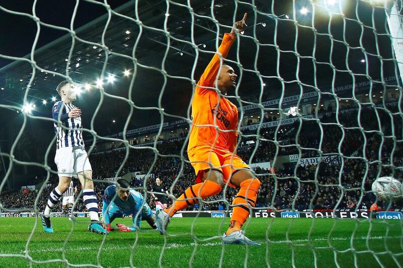 Newcastle United's Valentino Lazaro scores their third goal. Reuters