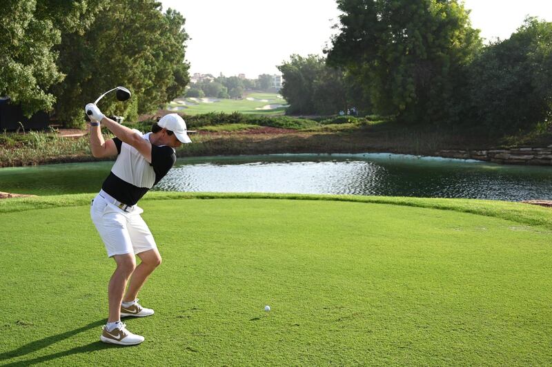 Rory McIlroy tees off on the 7th hole. Getty