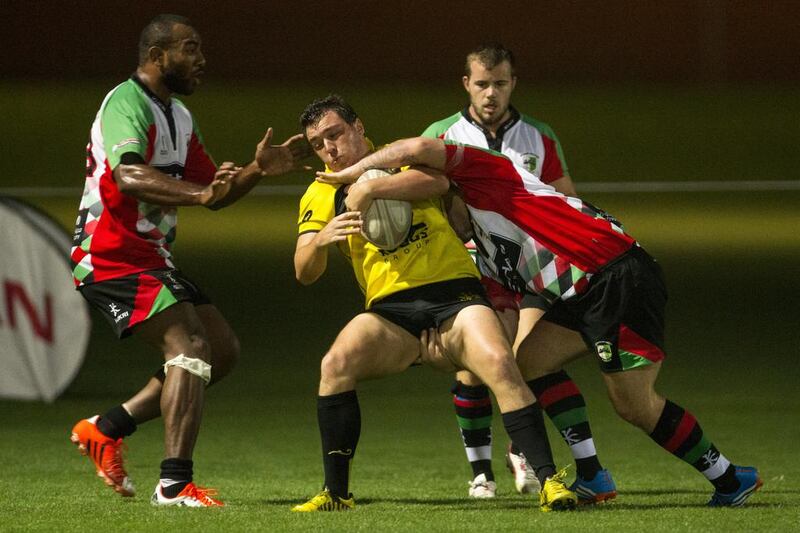 Abu Dhabi Harlequins, white, and Xodus Wasps, yellow, both decided to leave the Rugby League Cup due to the ongoing issues. Christopher Pike / The National 