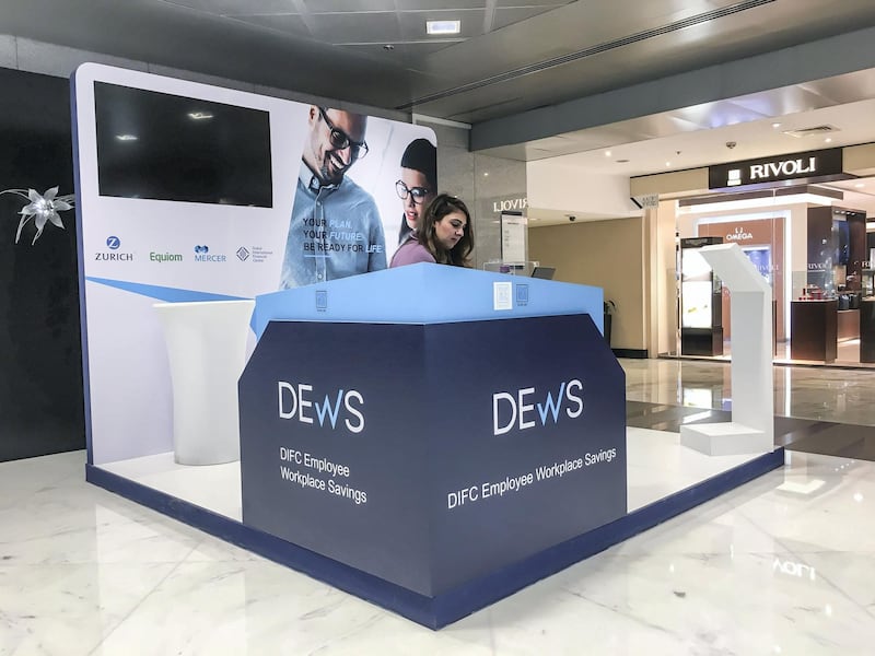 DUBAI, UNITED ARAB EMIRATES. 11 FEBRUARY 2020. The Dews (DIFC Employee Workplace Savings plan) kiosks located in DIFC. (Photo: Antonie Robertson/The National) Journalist: Nada Al Sawy . Section: Business.

