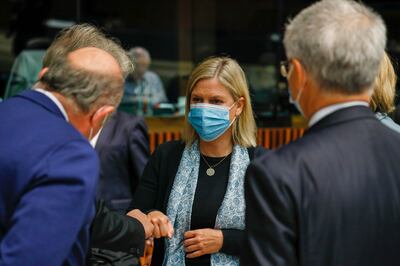 EU finance ministers including Magdalena Andersson, the likely next prime minister of Sweden, met in Luxembourg on Tuesday. EPA 