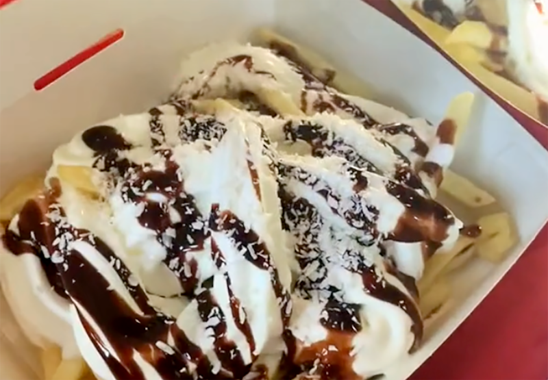 Ice cream-loaded fries topped with chocolate sauce and coconut. Photo: Jollibee