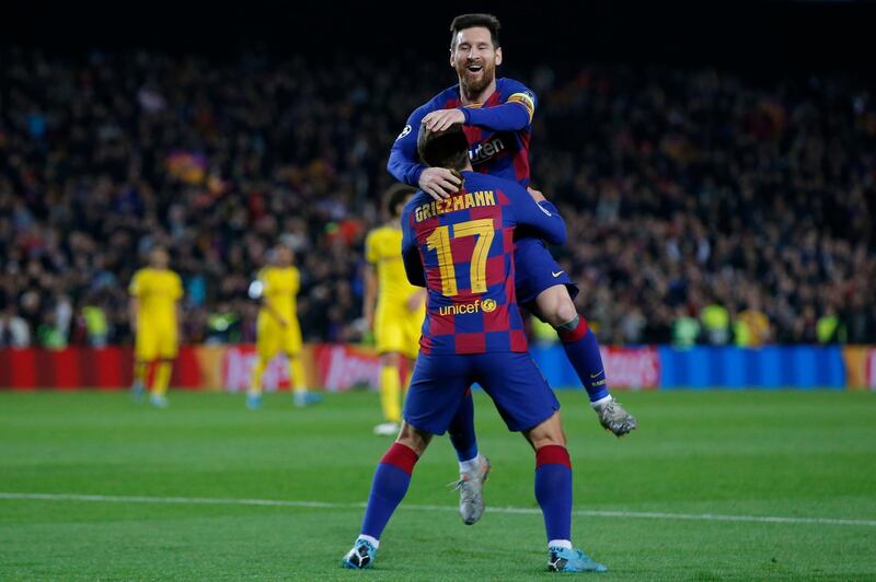 Barcelona's Antoine Griezmann celebrates his goal with Lionel Messi. AFP