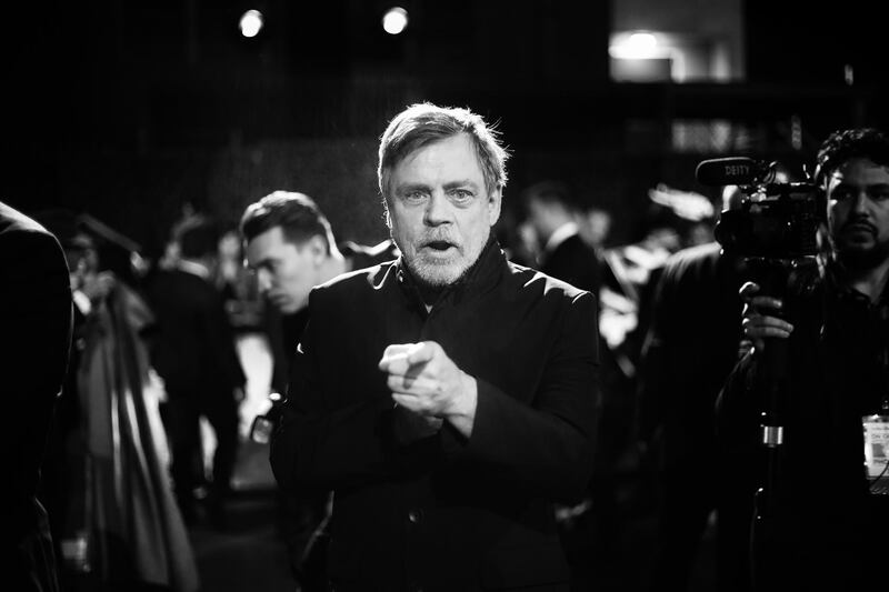 HOLLYWOOD, CALIFORNIA - DECEMBER 16: (EDITORS NOTE: Image has been converted to black and white.) Mark Hamill attends the Premiere of Disney's "Star Wars: The Rise Of Skywalker" on December 16, 2019 in Hollywood, California.   Rich Fury/Getty Images/AFP