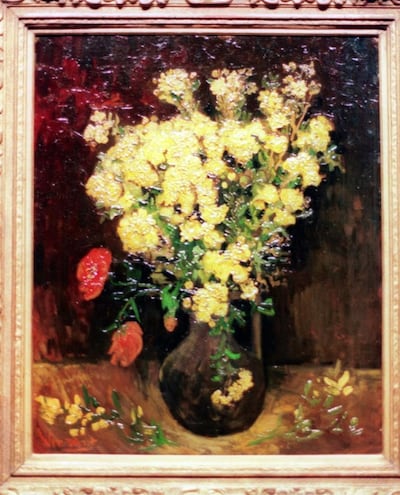 epa02296448 A photograph made available on 22 August 2010, shows a Van Gogh painting entitled "Poppy Flowers" at the Mahmud Khalil Modern Art Museum, in Cairo, Egypt, 25 January 1998. A valuable Vincent Van Gogh painting entitled 'Poppy Flowers' was stolen from the Mahmud Khalil Modern Art Museum Cairo, Egypt, 21 August 2010. Hours after it was reported missing on 21 August evening, Egypt's Minister of Culture Farouq Hosni said the some 50-million-dollar 'Poppy Flowers' had been recovered by police who stopped two Italians at Cairo airport, moments before they were due to leave the country. Later, Hosni announced that the information was 'inaccurate'. According to Egyptian Chief investigator Mahmud Abd el-Maguid who spoke to the media after inspecting the theft site on 22 August 2010, search for the stolen piece was conitinuing. The museum also hosts works by Degas, Renoir, Monet and Gauguin amongst others, it was visited by only 9 people on 21 August the day of the theft.  EPA/KHALED ELFIQI