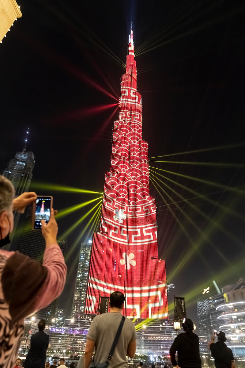 Messages to celebrate Chinese New Year are projected on the Burj Khalifa last year. Antonie Robertson / The National