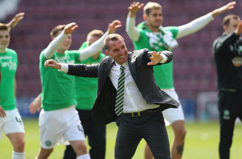 Celtic manager Brendan Rodgers celebrates at full time. Ian MacNicol / Getty Images