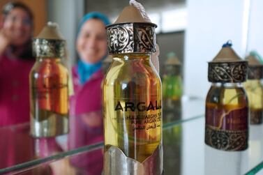 Argan oil bottles are displayed for sale inside the showroom of Women's Agricultural Cooperative Taitmatine, in Agadir, Morocco. Reuters