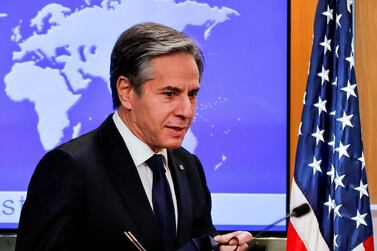 US Secretary of State Antony Blinken holds a press briefing at the State Department in Washington, January 27, 2021. REUTERS
