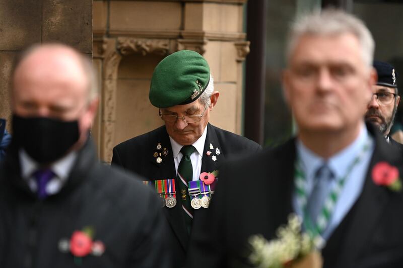 Veteran's observe a 2 minute silence for Armistice day at the Cenotaph in London. AFP