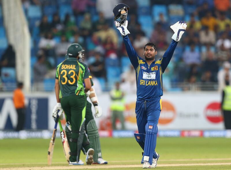 Kumar Sangakkara, right, is likely to keep scoring runs in the ODIs and Test matches against Pakistan in the coming weeks. Marwan Naamani / AFP